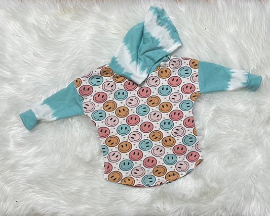 Smiley face, tye-die dolman hoodie