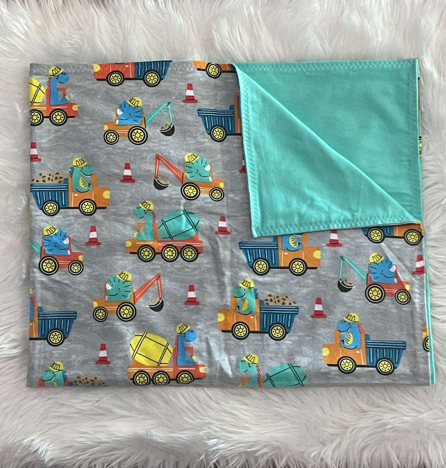 Dino trucks toddler blanket