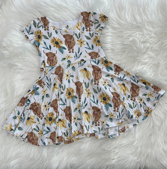 Sunflower cow short sleeve twirl dress modal fabric
