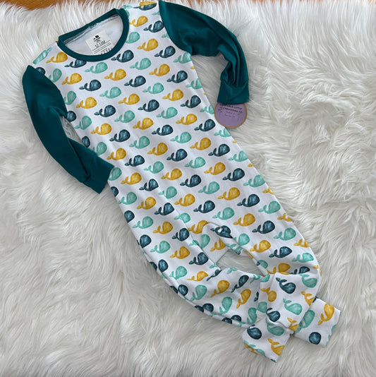 Whale envelope romper ribbed knit fabric