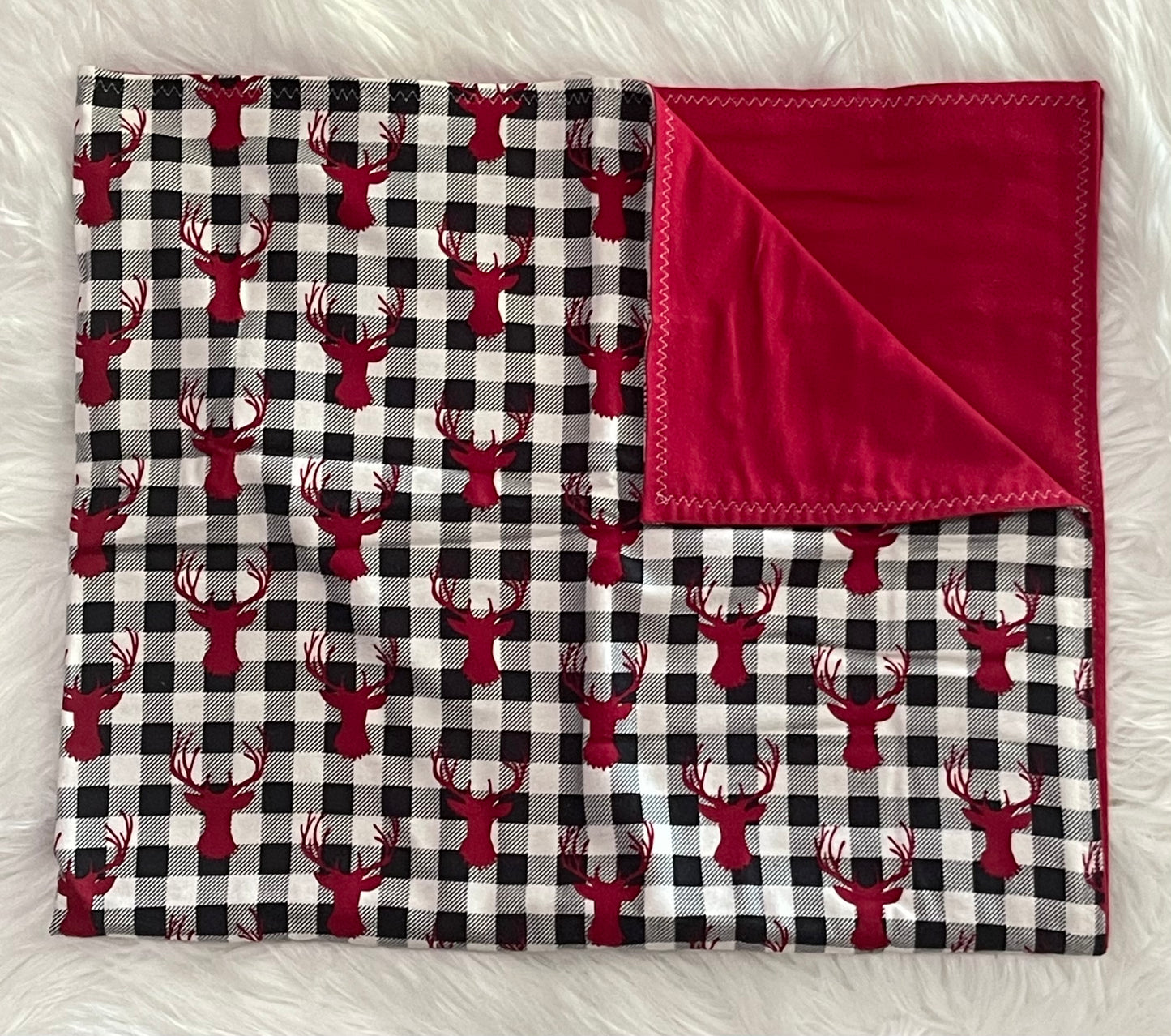 Red and black deer toddler blanket