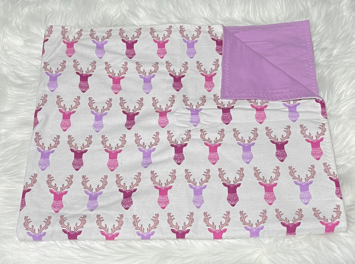 Pink and purple deer toddler blanket